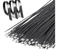 XHMAXE Heavy Duty Stainless Steel Cable Ties, Metal Zip Ties Outdoor & Industrial Use, Black Wire Ties, Secure Bonding for Fence, Pipe, Farm, Electrical, Cables, (100-Pack 4.6X300MM)