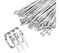 XHMAXE Heavy Duty Stainless Steel Cable Ties, Metal Zip Ties Outdoor & Industrial Use, Silver Wire Ties, Secure Bonding for Fence, Pipe, Farm, Electrical, Cables, (200-Pack 4.6X150MM)