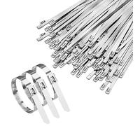 XHMAXE Heavy Duty Stainless Steel Cable Ties, Metal Zip Ties Outdoor & Industrial Use, Silver Wire Ties, Secure Bonding for Fence, Pipe, Farm, Electrical, Cables, (200-Pack 4.6X200MM)
