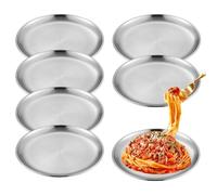 XHNKEG 6 PCS 26cm Stainless Steel Dinner Plates, Silver Serving Dishes Metal Tray Rust Resistant Serveware Platter Plates for Camping Picnics Outdoor Use