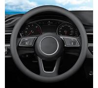 XHRING Car Steering Wheel Cover for Mazda CX5/CX-5 CX50/CX-50 CX3/CX-3 CX30/CX-30 CX9/CX-9 3 5 6 MX-5 Miata CX-7 RX-8 Accessories Women Men, Black Nappa Leather 14 1/2-15 inches (SWC865M0001)