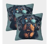 XHSMSHWY 3D Printed Rottweiler Dog Throw Pillow Covers Hip -hop Dog Square Cushion Cover Garden Cushion Super Soft Pack of 2 for Home Couch Sofa Decorative, Gifts 40x40cm