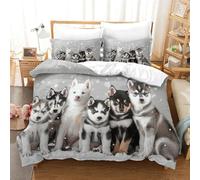 XHSMSHWY Alaskan Dog Duvet Cover for Boys Girls 3D Print Sled Dog Quilt Cover Comforter Covers Bedding Set with Zipper Closure with Pillow Cases Soft Microfiber 3 Pieces Single（140x200cm）