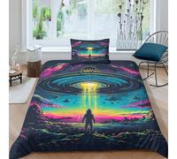 XHSMSHWY Alien UFO Comforter Covers for Teens And Adults Duvet Cover 3D Print Alien Species Quilt Cover Soft Microfiber with Pillow Cases Bedding Set with Zipper Closure 3 Pieces Single（135x200cm）
