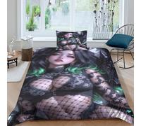 XHSMSHWY Anime Girls Comforter Covers 3D Printed Sexy Girl Quilt Cover Duvet Cover for Boys Girls Soft Microfiber with Pillow Cases Bedding Set with Zipper Closure 3 Pieces Single（135x200cm）