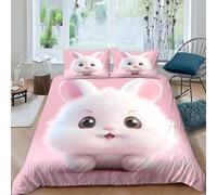 XHSMSHWY Cute Rabbit Duvet Cover Comforter Covers 3D Printed Pink Bunny Quilt Cover for Boys Girls Soft Microfiber with Zipper Closure Bedding Set with Pillow Cases 3 Pieces Double(200x200cm)