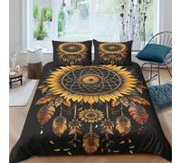 XHSMSHWY Dream Catcher 3D Print Sunflower Comforter Covers for Teens And Adults Duvet Cover Quilt Cover Bedding Set with Zipper Closure with Pillow Cases Soft Microfiber 3 Pieces King（220x240cm）