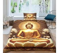 XHSMSHWY Golden Buddha for Teens And Adults 3D Print Buddhism Quilt Cover Duvet Cover Comforter Covers with Zipper Closure with Pillow Cases Soft Microfiber Bedding Set 3 Pieces Single(135x200cm)