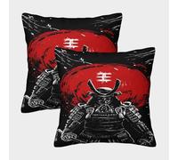 XHSMSHWY Japanese Samurai Decorative Washable Cushion Cover with Invisible Zipper Swordsman Pillow Case Set of 2 for Living Room Sofa 45x45cm