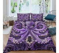 XHSMSHWY Purple Octopus Duvet Cover Comforter Covers Quilt Cover for Boys Girls 3D Print Marine Organism with Pillow Cases with Zipper Closure Soft Microfiber Bedding Set 3 Pieces Double（200x200cm）