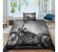 XHSMSHWY Retro Harley 3D Print Motorcycle Comforter Covers for Teens And Adults Duvet Cover Quilt Cover Bedding Set with Zipper Closure with Pillow Cases Soft Microfiber 3 Pieces Single(135x200cm)