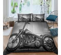 XHSMSHWY Retro Harley Duvet Cover for Boys Girls 3D Print Motorcycle Quilt Cover Comforter Covers Soft Microfiber with Zipper Closure Bedding Set with Pillow Cases 3 Pieces Double(200x200cm)