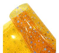 XHT 30x120 cm Super Clear Glitter Star PVC Vinyl Fabric, Transparent Star Printed Material Roll for DIY Projects Sewing Craft (Fluorescent Orange)