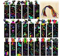 Xhtol Scratch Art for Kids, 48Pcs Scratch Art Party Bag Fillers, Magic Rainbow Bookmarks for Children, Animal Craft DIY Scratch Art Paper Tags for Girls Boys Classroom Birthday Gifts