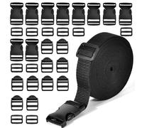 XHTXHT 5M 25mm Nylon Webbing, 30 Sets Plastic Snap Buckles, Backpack Buckle, Backpack Buckles for DIY Luggage Strap, Pet Collar, Backpack Repair, Black, S