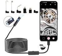 XhuangTech 16.4FT Endoscope Inspection Camera Black Dual Lens, 8mm 2MP LED Semi-Rigid Snake Borescope IP67 Waterproof, Type-C Interface Plug and Play Pipe Tube Camera for Android 7+, IOS 9+