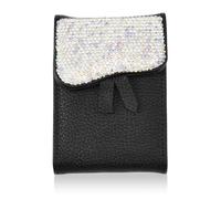 XhuangTech 3.15’’×4.45’’ Leather Credit Card Holder, Bling Diamond Bifold Small Wallet Portable, Metal Snap Card Case Organizer with 8 Slots and 4 Transparent Windows for Women Girls (Silver)