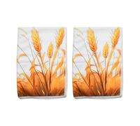 XhuangTech 40×60cm Kitchen Towel 2 Pack, Fall Wheat Dish Towel Seasonal Farmhouse Decoration, Reusable Soft Hand Towel for Drying Dishes, Cleaning Worktops Kitchen Essentials (Golden Wheat)