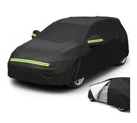 XhuangTech Aluminum Foil Cotton Car Cover, Waterproof Full Car Cover Sun Rain Dust All Weather Protection with Zip and Reflective Strips (Black, 2M - Fit Hatchback Length 370 to 415 cm)