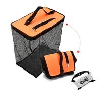 XhuangTech Floating Fishing Basket, Collapsible Fish Basket Portable Fishing Net Storage Cage for Live Caught Fish, Foldable Rubber Coated Bait Minnow Bucket 3.5/10 Gallons Live Well, Orange (Large)