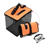 XhuangTech Floating Fishing Basket, Collapsible Fish Basket Portable Fishing Net Storage Cage for Live Caught Fish, Foldable Rubber Coated Bait Minnow Bucket 3.5/10 Gallons Live Well, Orange (Small)