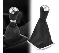 XhuangTech Gear knob & Gaiter kit for F-cous 2005-2012, 5 Speed Classic Black Plastic Leather Gear Lever Knob Interior Replacement, Manual Automatic Gear Shifter Knob Head Stick Gaiter Accessories