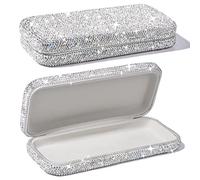 XhuangTech Glasses Case Hard Shell, Bling Diamond Sunglasses Case Portable Accessories, Cute Travel Glasses Case Protective Large Holder, ABS Eyeglasses Box Storage For Women Car Home Office (Silver)