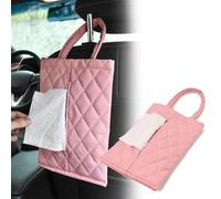 XhuangTech Hanging Tissue Holder Cute Car Napkin Holder, PU Leather Tissue Holder, Small Car Seat Back Tissue Holder Box Organiser, Hanging Tissue Storage Box for Car, Travel, Bedroom, Kitchen (Pink)