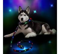 XhuangTech Light Up Dog Collar and Leash Set Rechargeable Waterproof, LED Dog Silicone Collar Glow in the Dark, Night Safety Flashing Light Collar and Leash for Small/Medium/Large Dogs (Black)
