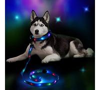 XhuangTech Light Up Dog Collar and Leash Set Rechargeable Waterproof, LED Dog Silicone Collar Glow in the Dark, Night Safety Flashing Light Collar and Leash for Small/Medium/Large Dogs (Blue)