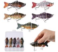 XhuangTech Multi Jointed Swimbaits Fishing Lures 5 Pack, 3D Realistic Lifelike Fishing Lures with Treble Hooks, Slow Sinking Lure Freshwater & Saltwater Bait Tackle for Bass, Trout (7 Sections)