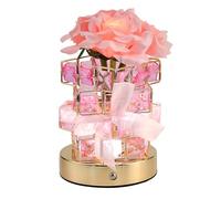 XhuangTech Rose Crystal Table Lamp Pink, Dimmable Rechargeable Bedside Night Light with Touch Control, Cordless 3-Colour Modes Small Mood Lamp, Romantic Decor for Her GF Girlfriend Wife