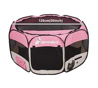 XhuangTech Soft Fabric Portable Foldable Pet Dog Cat Puppy Playpen, Indoor/Outdoor use Pet Kennel Cage 128 x 128 x 68 cm (Pink)
