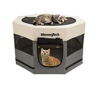 XhuangTech Soft Fabric Portable Foldable Pet Dog Cat Rabbit Guinea Pig Playpen, Iron Pipe Frame Puppy Crate Cage Kennel Tent Indoor/Outdoor use (34.5" x 34.5" x 21.6", Grey)