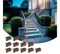 XhuangTech Solar Deck Lights Outdoor 12 Pack, Solar Step Lights Waterproof LED Solar Powered Outdoor Lights for Deck Stair Fence Railing Wall Garden Backyard (Multicolor-Brown)