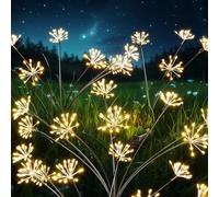 XhuangTech Solar Garden Light 2 Pack, 8 Modes Solar Firework Lights Waterproof, 160 LED Swaying Firefly Light Outdoor Decoration, Starburst Lights for Garden Patio Pathway Lawn (Warm)