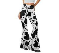 Xhuibop Flare Yoga Pants for Women Tummy Control High Waisted Flared Trousers, Cow Print, Large