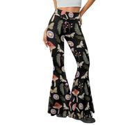 Xhuibop Flare Yoga Pants for Women Tummy Control High Waisted Flared Trousers, Mushroom Butterfly, Large