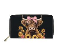 Xhuibop Highland Cow Wallet for Women Leather Sunflower Womens Wallets Leather Long Clutch Purse Ladies Wallet Zipper Thin Purses Large Capacity, Highland Cow Sunflower, One Size, Casual