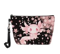 Xhuibop Small Makeup Bag for Women Travel Cosmetic Bag Toiletry Organizer Christmas Gifts, Pink Axolotl Cherry Blossom
