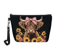 Xhuibop Small Makeup Bag for Women Travel Cosmetic Bag Toiletry Organizer Christmas Gifts, Sunflower Highland Cow