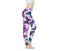 Xhuibop Women Yoga Pants Tummy Control Workout Leggings Stretch Fitness Tights Butt Lifting, Colorful Butterfly, XXL