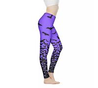 Xhuibop Women Yoga Pants Tummy Control Workout Leggings Stretch Fitness Tights Butt Lifting, Halloween Goth Bat, XL