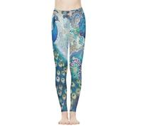 Xhuibop Women Yoga Pants Tummy Control Workout Leggings Stretch Fitness Tights Butt Lifting, Peacock Animal Print, XXL