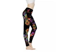 Xhuibop Women Yoga Pants Tummy Control Workout Leggings Stretch Fitness Tights Butt Lifting, Rainbow Butterfly, Large