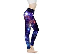 Xhuibop Yoga Leggings Tummy Control for Women Custom Workout Pants Haigh Waist, Galaxy, Medium