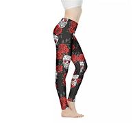 Xhuibop Yoga Pants Ankle Length Women Workout Leggings High Waist, Goth Rose Skull, S