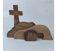 Xhuilong 2 Pack Empty Tomb Easter Scene and Cross Decoration, Wooden Resurrection Scene Cross & Tomb Tray Set, Christian Religious Easter Decoration for Home Office Tabletop