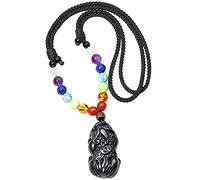XHUUU Black Obsidian Feng Shui Pi Xiu Necklaces for Women Men 7 Chakra Necklace Amulet Attract Wealth Good Lucky Balance Gemstones and Crystals