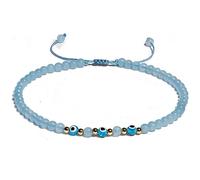 XHUUU Evil Eye Charms Beaded Anklet Protection Beach Foot Gemstones Crystals and Healing Stones Ankle Bracelets for Women Adjustable (Blue Chalcedony)